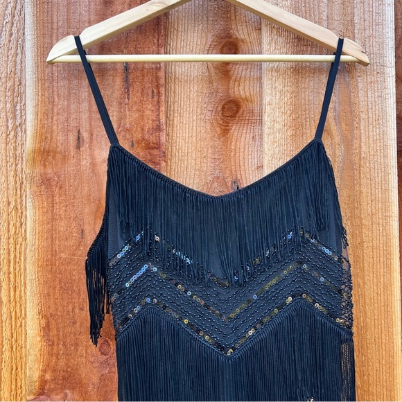 Black Sequin Fringe Flapper Mini Cocktail Dress 🌿 - Picture 4 of 10